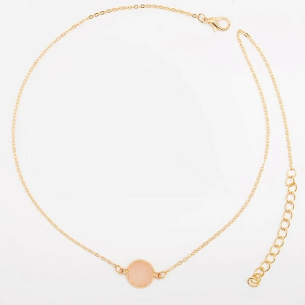 Gold Chain Necklace With Pink Stone